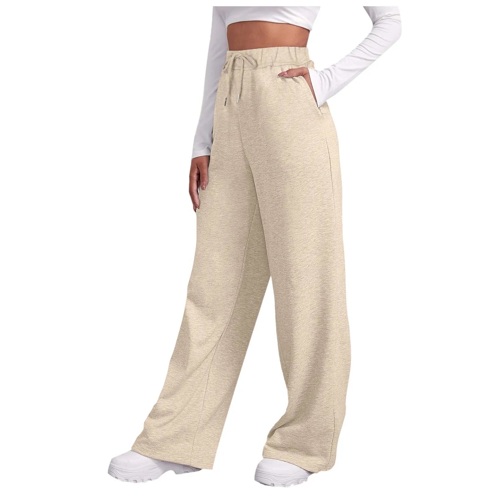 Fashion Women's Winter Sweatpants Solid Color Casual Fleece Sweatpants Outdoor Travel Camping Wide Leg Straight Pants
