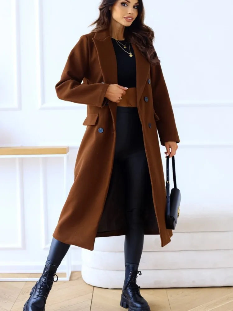 Autumn Woolen Midi Coat Women Long Sleeve Solid Fashion Casual Ladies Coats Loose Woman Coat 2023 Manteau Femme