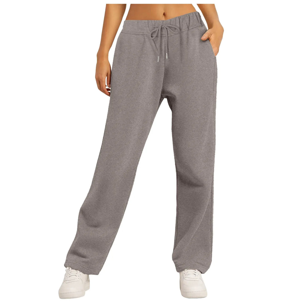 Fashion Women's Winter Sweatpants Solid Color Casual Fleece Sweatpants Outdoor Travel Camping Wide Leg Straight Pants