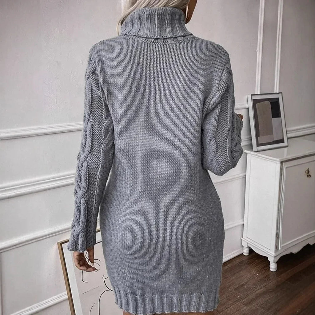 Slim Fit High Collar Knitted Dress Long Sleeve Autumn Winter Women's Fashion Cross-Border Clothing Knee-Length Midi Dress