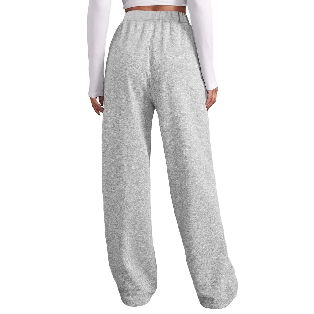 Fashion Women's Winter Sweatpants Solid Color Casual Fleece Sweatpants Outdoor Travel Camping Wide Leg Straight Pants