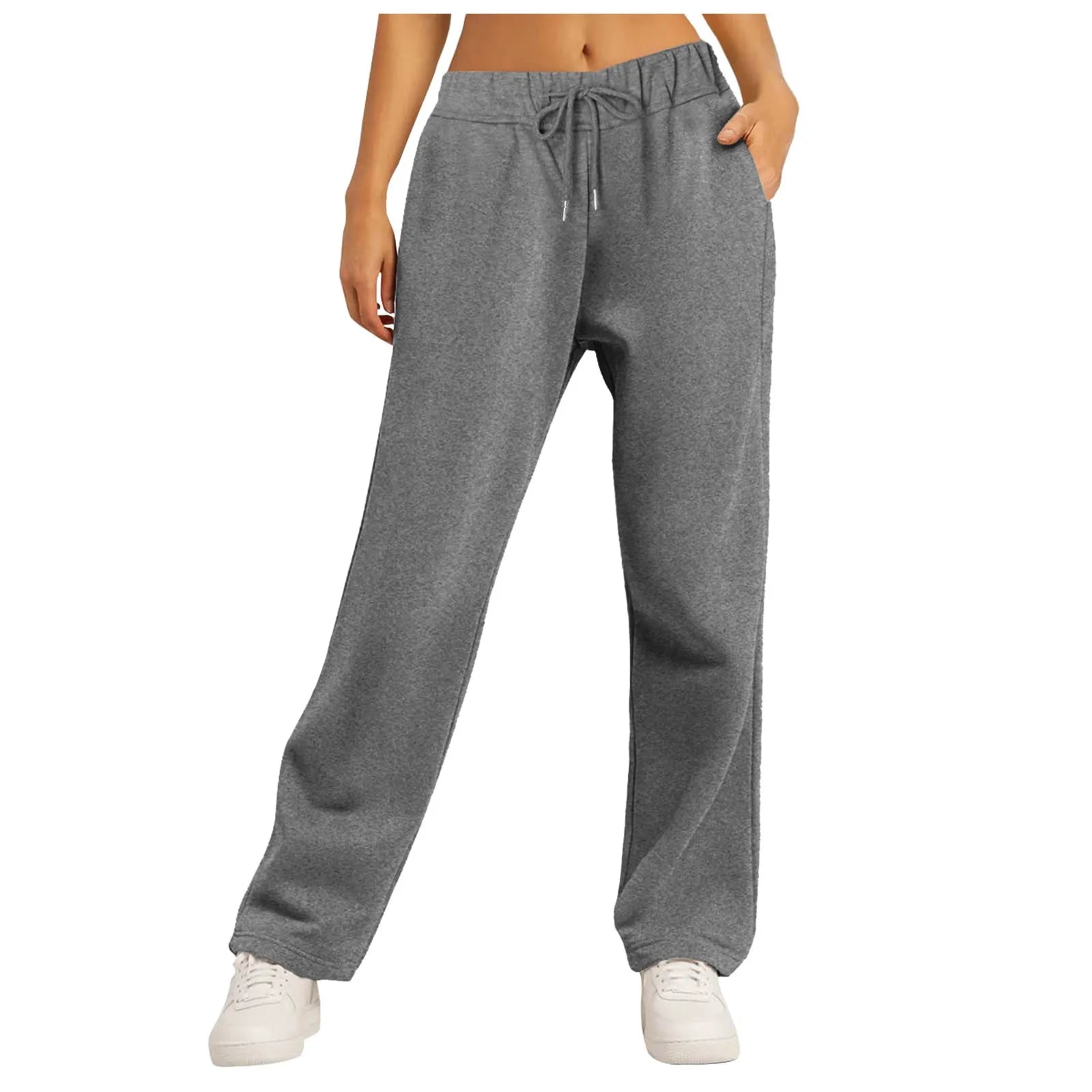 Fashion Women's Winter Sweatpants Solid Color Casual Fleece Sweatpants Outdoor Travel Camping Wide Leg Straight Pants