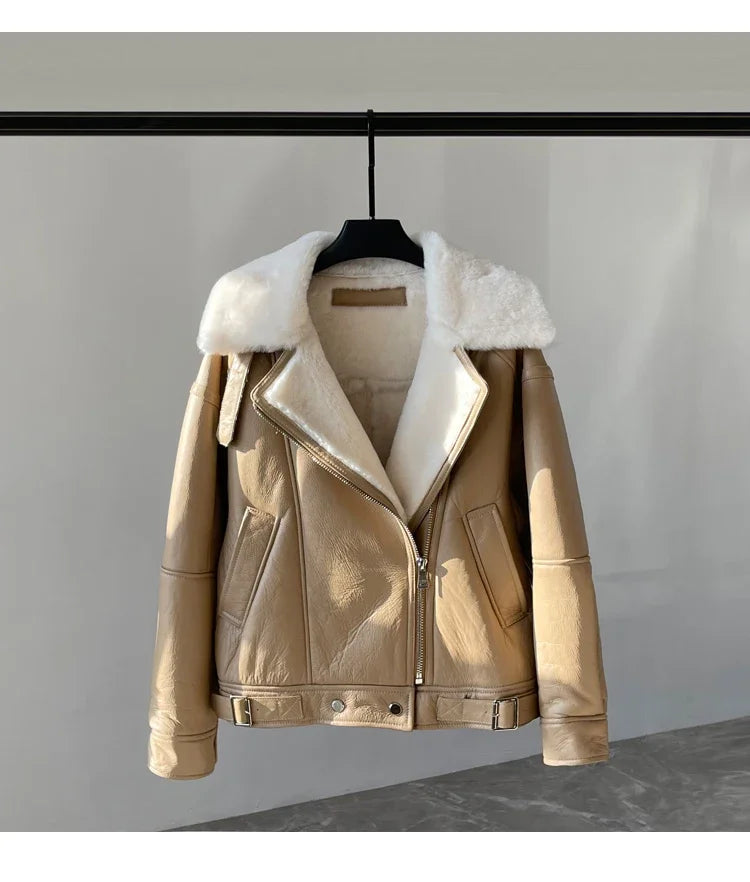 Real Wool Fur Coat Women Winter Short Thick Natural Leather Fur Coats Genuine Sheepskin Jacket Womens Fur Jackets Manteau Femme