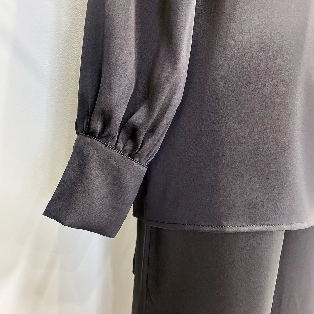 Satin Turkey Dress Two Pieces Trouser Tops Pants Blouse Set Muslim Suit Woman Ramadan Eid Abaya Kaftan Femme Musulmane Ensembles