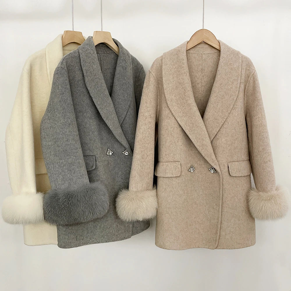 Women's Woolen Coat Winter Coat Female Real Fur Coat Women's Clothing Autumn Clothes Wool and Trench Coats Wool & Blends Coats
