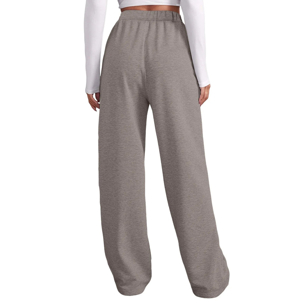Fashion Women's Winter Sweatpants Solid Color Casual Fleece Sweatpants Outdoor Travel Camping Wide Leg Straight Pants