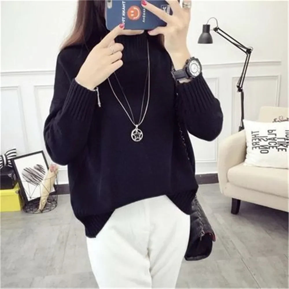 Fashion Cashmere Turtleneck Sweater Women 2024 Autumn Winter Pullover Jumper Pull Femme Streetwear Casual Knitted Sweater PZ3455