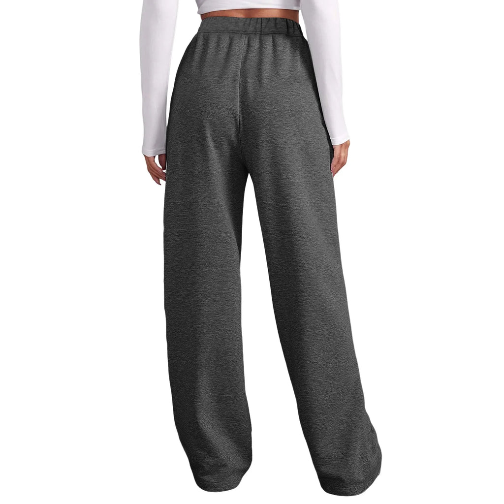 Fashion Women's Winter Sweatpants Solid Color Casual Fleece Sweatpants Outdoor Travel Camping Wide Leg Straight Pants