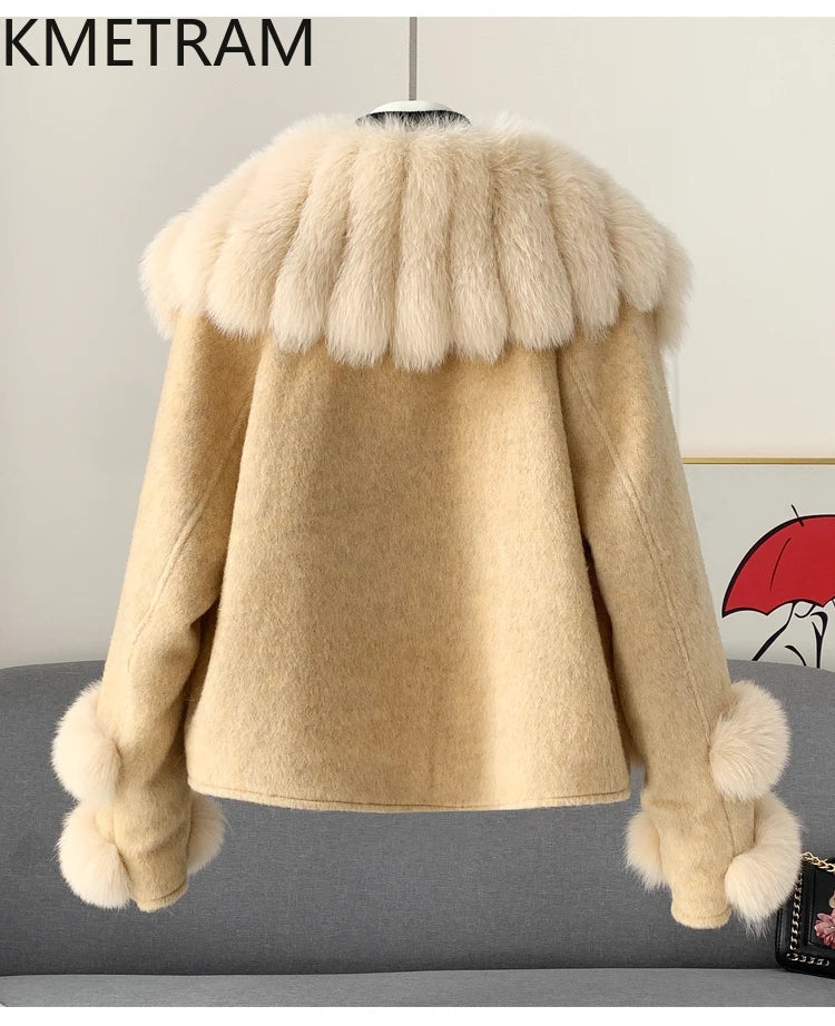 KMETRAM Natural Fox Fur Collar Coat Discount Price With Pockets Warm Fur Winter 2025 New Style Women's Coat manteaux hiver femme