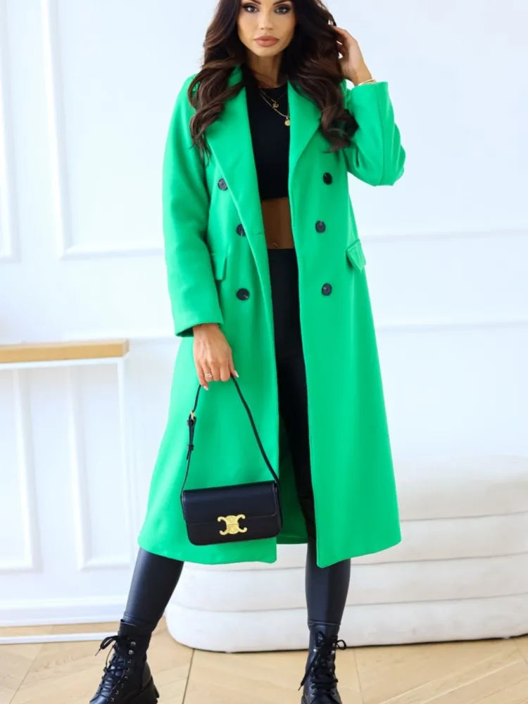 Autumn Woolen Midi Coat Women Long Sleeve Solid Fashion Casual Ladies Coats Loose Woman Coat 2023 Manteau Femme