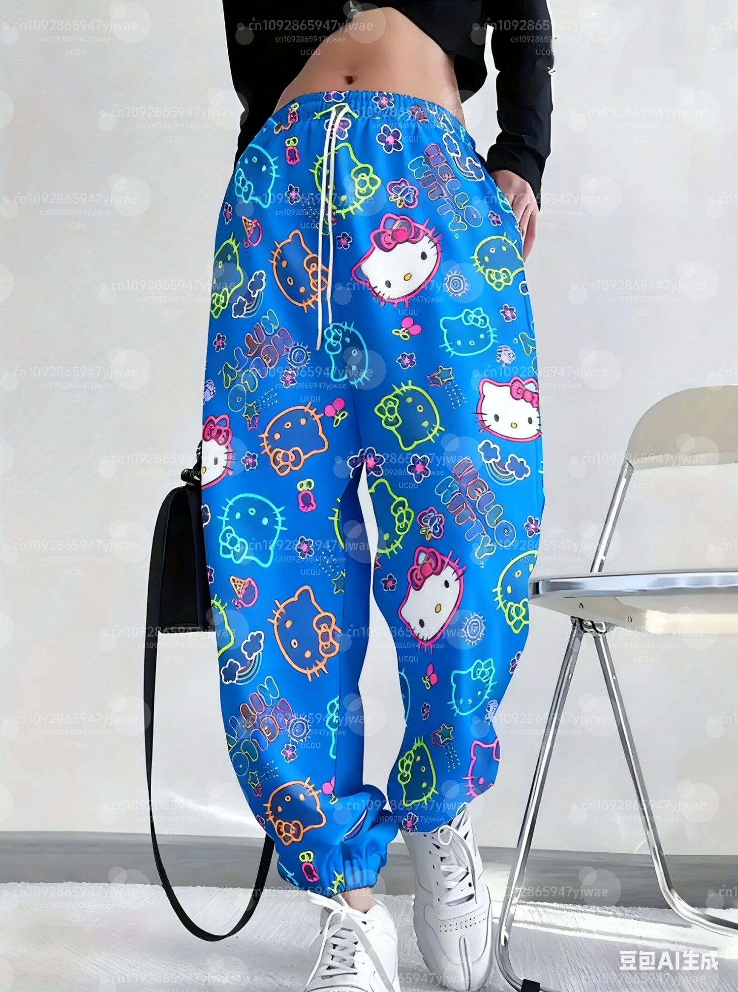 womens colorful cartoon Hello Kitty Women's Jogger Pants Pink Hello Kitty Pants Spring/Summer Outdoor Men's Long Pants Trousers