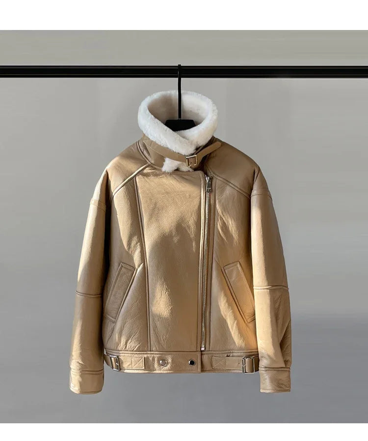 Real Wool Fur Coat Women Winter Short Thick Natural Leather Fur Coats Genuine Sheepskin Jacket Womens Fur Jackets Manteau Femme