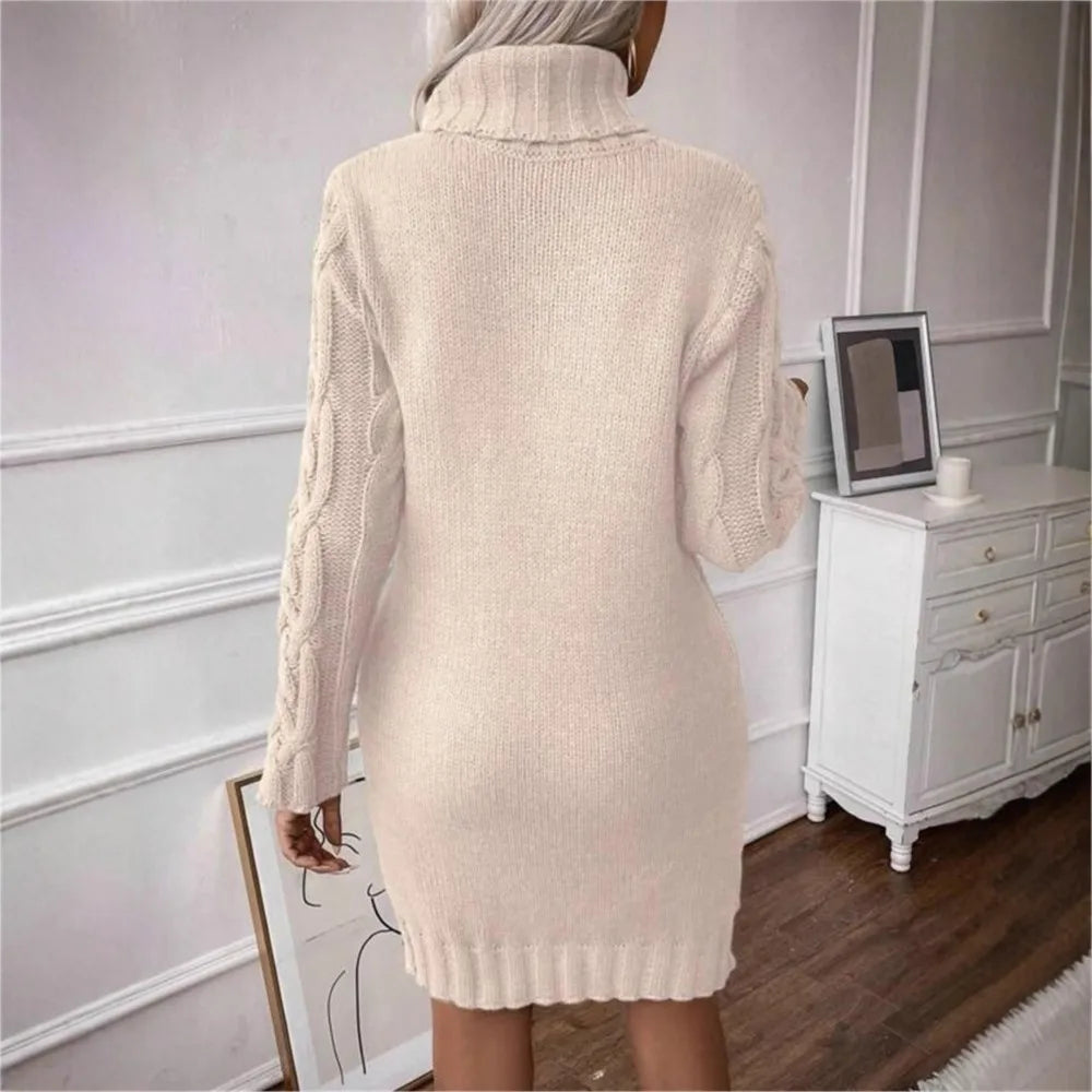 Winter Clothes Woman Pulls Femmes High Neck Vestidos Slim Fit Sweater Knitted Long Sleeve Dress All-match Simple Style Commuting