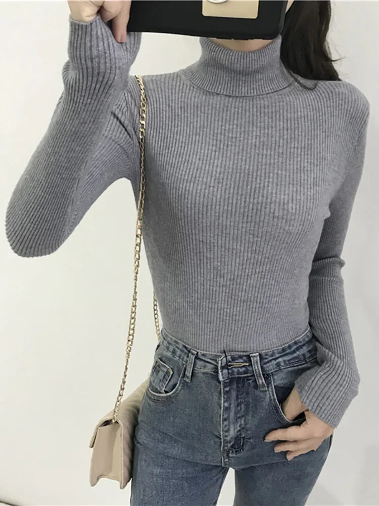 Korean Slim Women Pullover Turtleneck Sweater Womens 2025 Autumn Winter Tops Jumper Knitted Sweater Pull Femme Hiver Truien