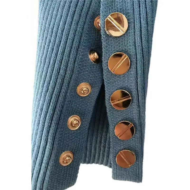 Knitted Turn-down Turtleneck Women Sweater Button Long Sleeve Pullovers Autumn Winter Basic Femme Sweaters Slim Solid Pull Tops