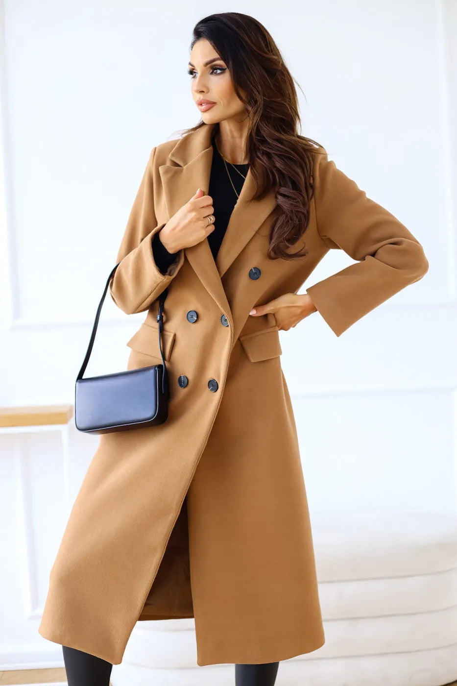 Autumn Woolen Midi Coat Women Long Sleeve Solid Fashion Casual Ladies Coats Loose Woman Coat 2023 Manteau Femme
