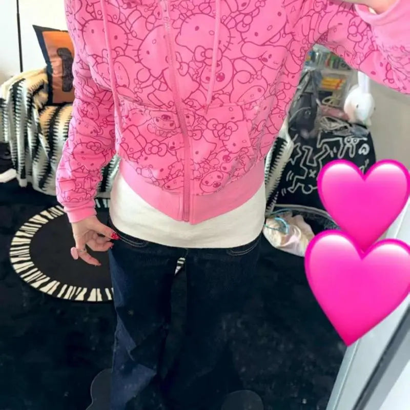 Anime Sanrioed Hello Kittys Hoodie Sweatshirt Y2K Women Zipper Jacket Loose Leisure Tops Spring Autumn Kawaii Student Girls Coat