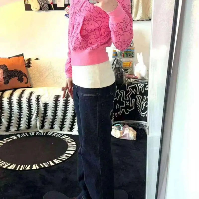 Anime Sanrioed Hello Kittys Hoodie Sweatshirt Y2K Women Zipper Jacket Loose Leisure Tops Spring Autumn Kawaii Student Girls Coat