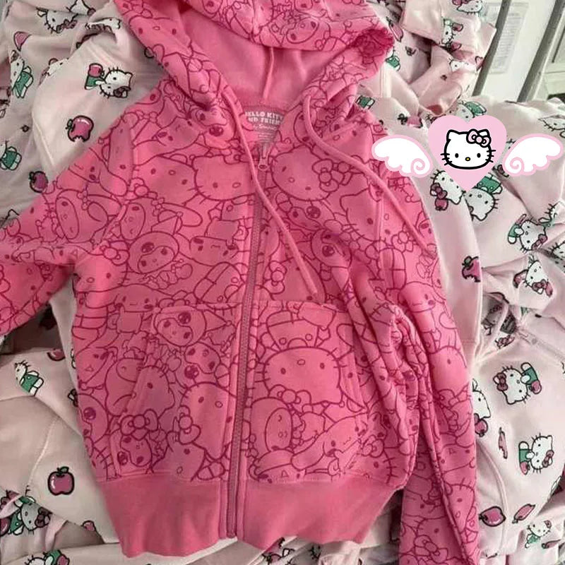 Anime Sanrioed Hello Kittys Hoodie Sweatshirt Y2K Women Zipper Jacket Loose Leisure Tops Spring Autumn Kawaii Student Girls Coat