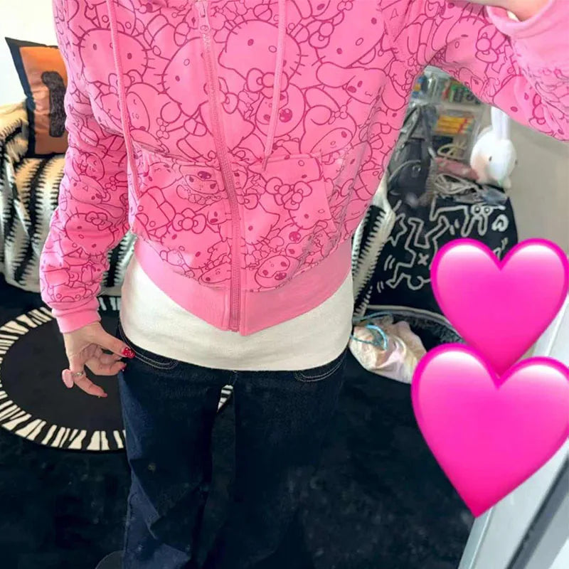 Anime Sanrioed Hello Kittys Hoodie Sweatshirt Y2K Women Zipper Jacket Loose Leisure Tops Spring Autumn Kawaii Student Girls Coat