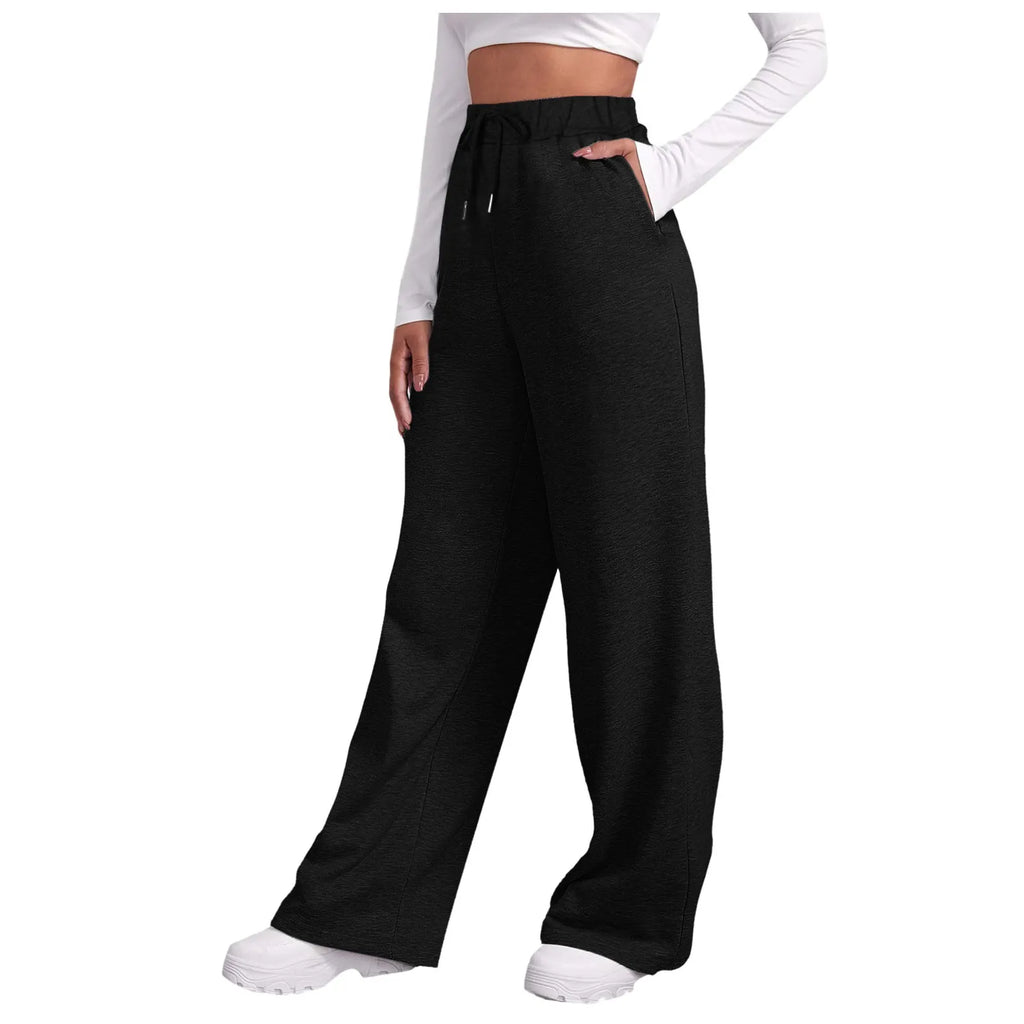 Fashion Women's Winter Sweatpants Solid Color Casual Fleece Sweatpants Outdoor Travel Camping Wide Leg Straight Pants