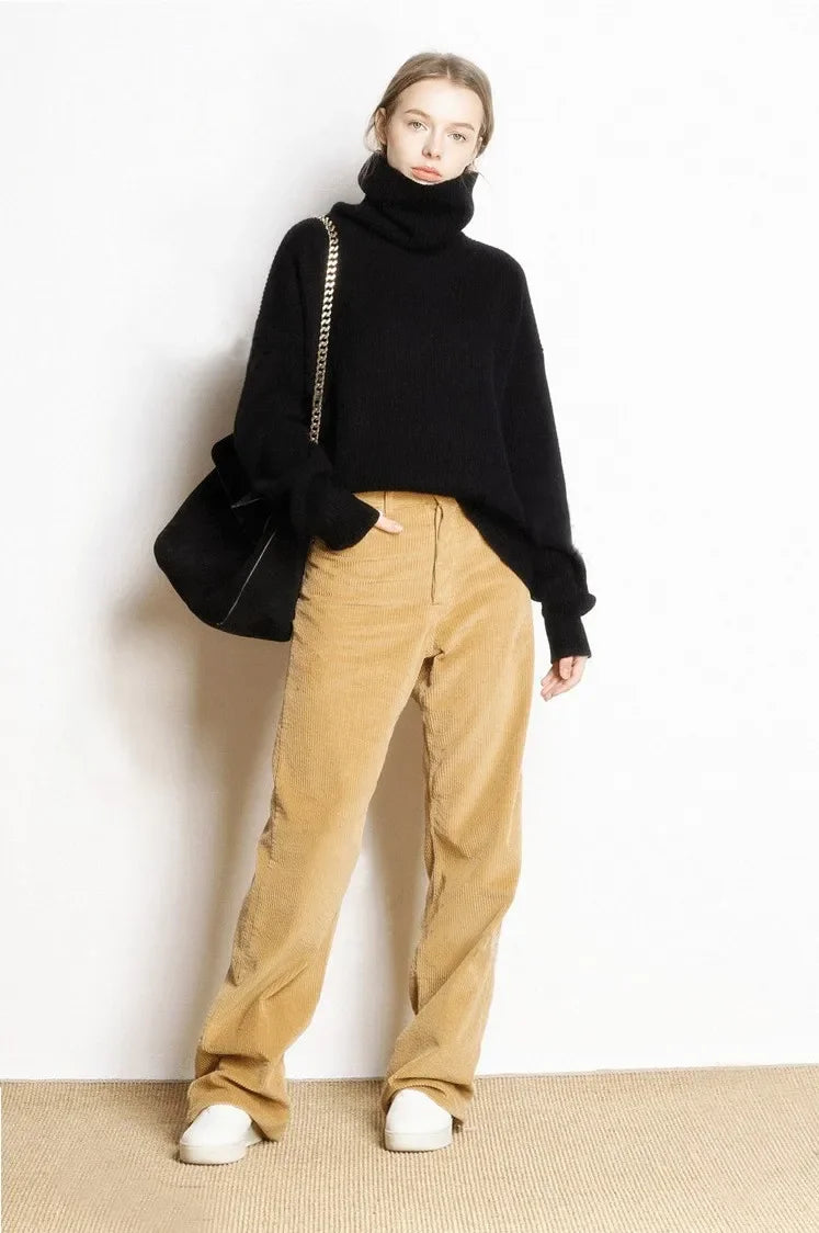 DY Wool Women's Sweater Autumn Winter Warm Turtlenecks Casual Loose Oversized Lady Sweaters Knitted Pullover Top Pull Femme