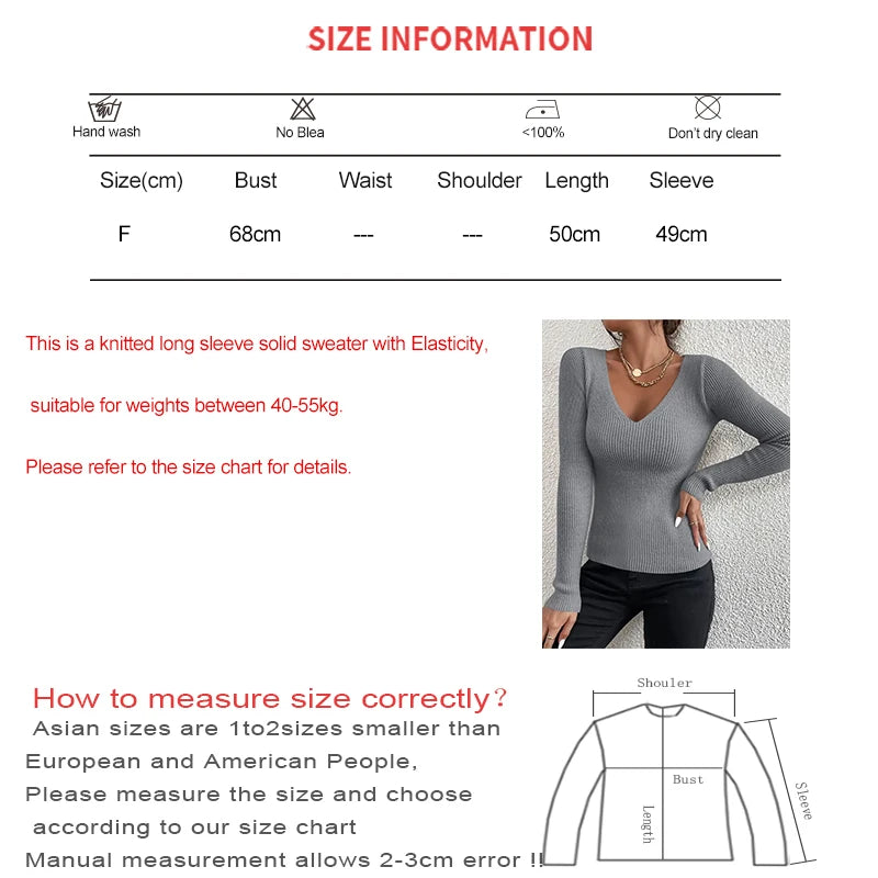 HELIAR 2024 Autumn Winter Women Solid Rib Knit V Neck Stripe Pull Sweater Femme Y2k Long Sleeve Pullover Jersey Tops Fashion