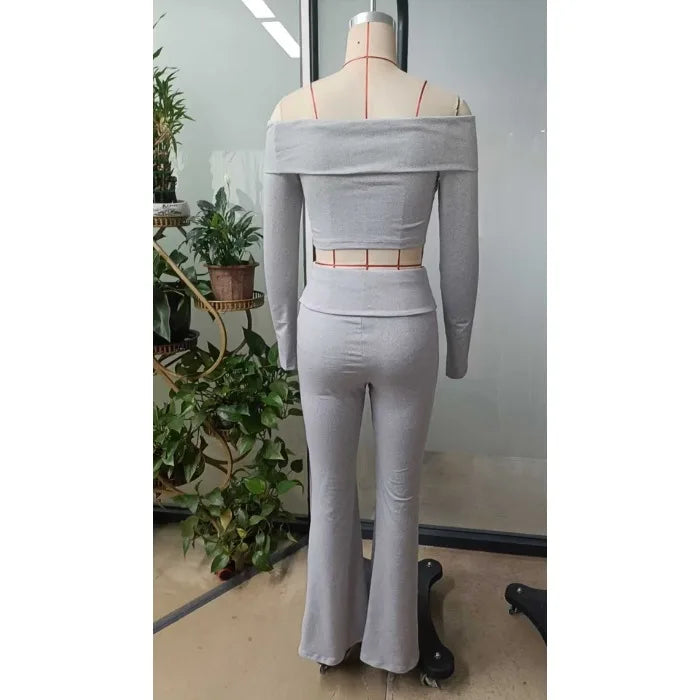 Casual Workout Two Piece Sets Woman Outfits Crop Long Sleeves Tops Foldover Flare Pants Tracksuit Suit Summer and Fall 2025 New