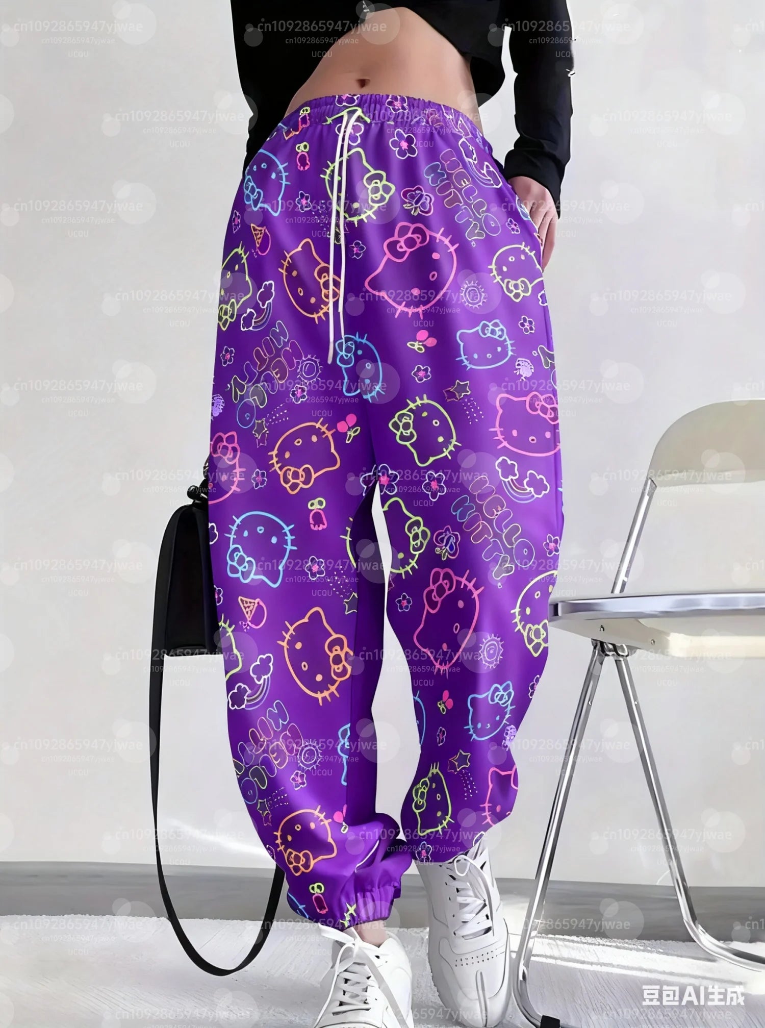 womens colorful cartoon Hello Kitty Women's Jogger Pants Pink Hello Kitty Pants Spring/Summer Outdoor Men's Long Pants Trousers