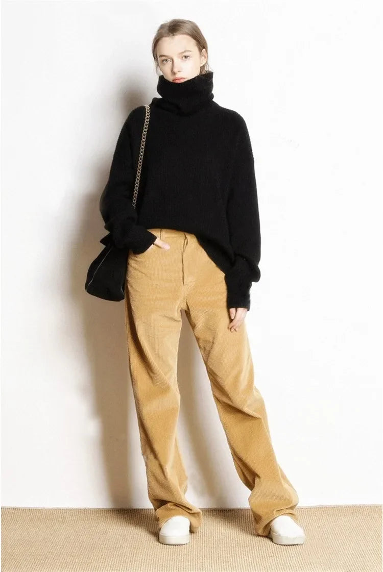 DY Wool Women's Sweater Autumn Winter Warm Turtlenecks Casual Loose Oversized Lady Sweaters Knitted Pullover Top Pull Femme