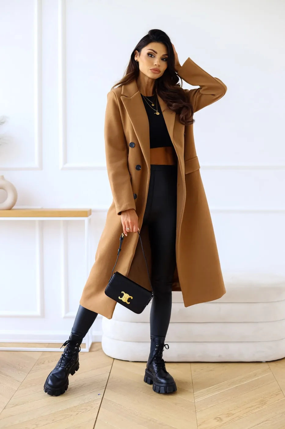 Autumn Woolen Midi Coat Women Long Sleeve Solid Fashion Casual Ladies Coats Loose Woman Coat 2023 Manteau Femme