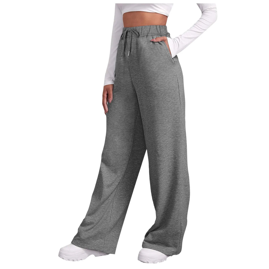 Fashion Women's Winter Sweatpants Solid Color Casual Fleece Sweatpants Outdoor Travel Camping Wide Leg Straight Pants