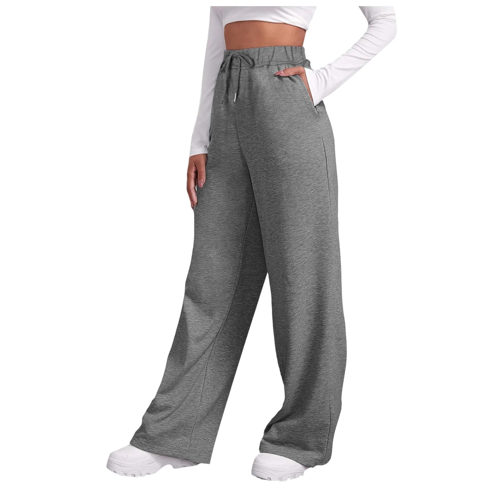 Fashion Women's Winter Sweatpants Solid Color Casual Fleece Sweatpants Outdoor Travel Camping Wide Leg Straight Pants