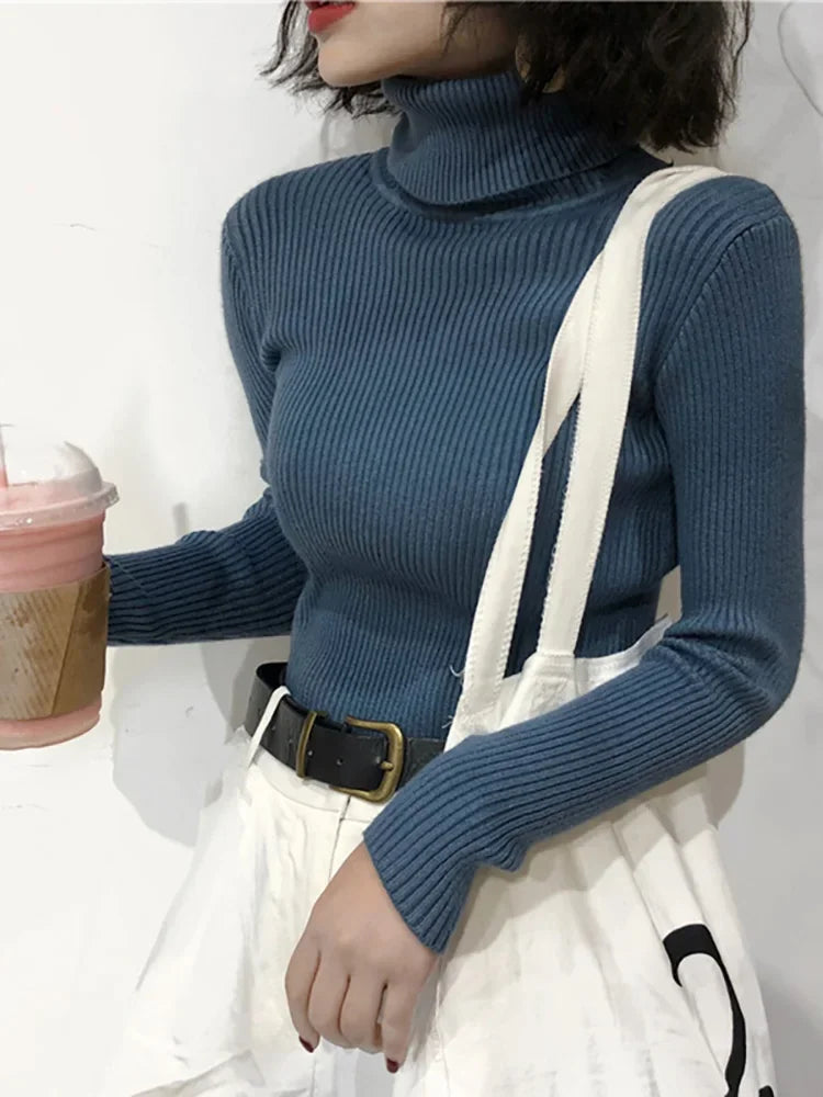 Korean Slim Women Pullover Turtleneck Sweater Womens 2025 Autumn Winter Tops Jumper Knitted Sweater Pull Femme Hiver Truien