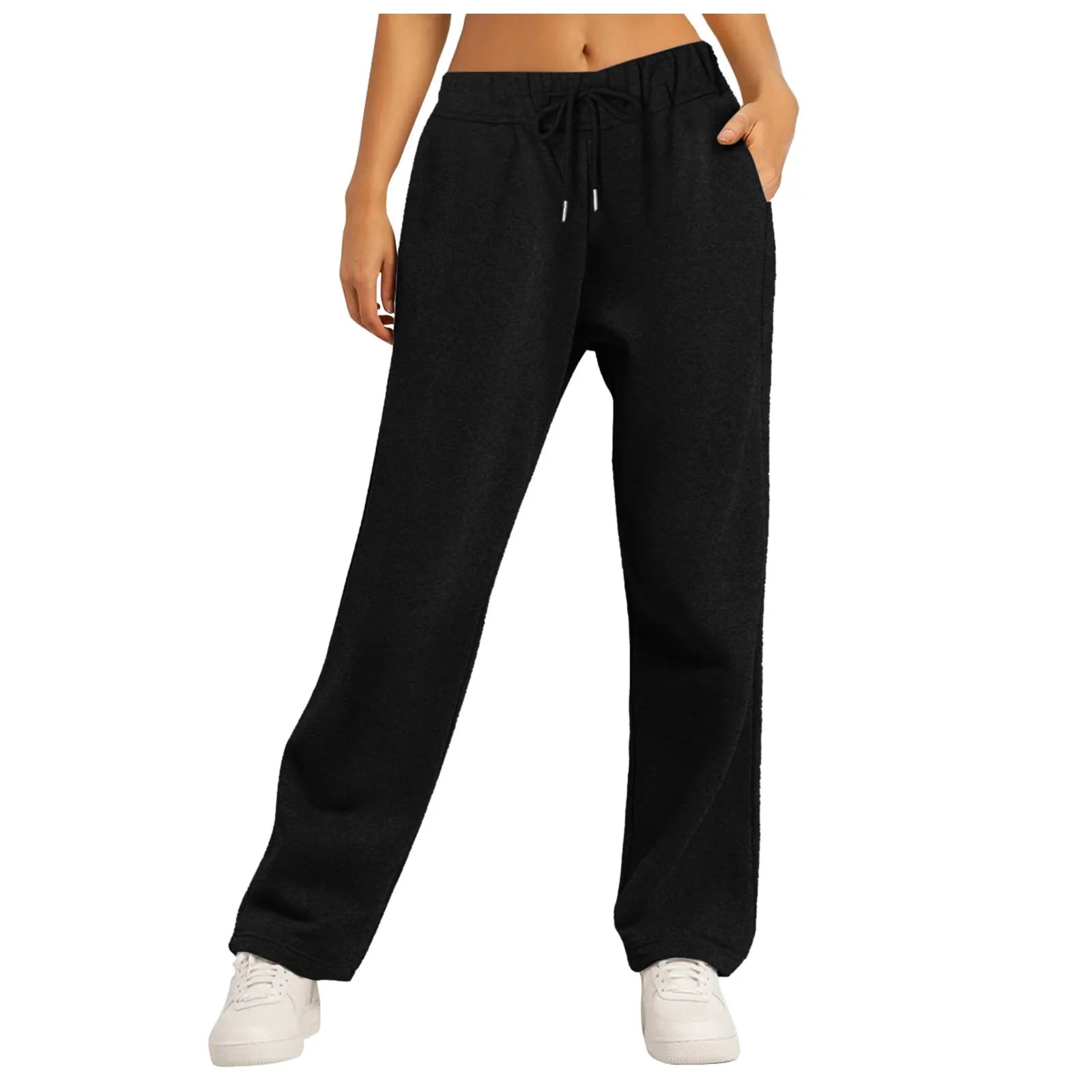 Fashion Women's Winter Sweatpants Solid Color Casual Fleece Sweatpants Outdoor Travel Camping Wide Leg Straight Pants