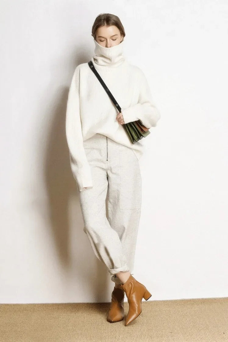 DY Wool Women's Sweater Autumn Winter Warm Turtlenecks Casual Loose Oversized Lady Sweaters Knitted Pullover Top Pull Femme