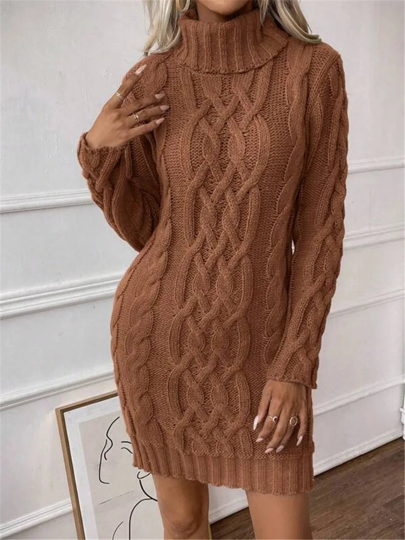 Winter Clothes Woman Pulls Femmes High Neck Vestidos Slim Fit Sweater Knitted Long Sleeve Dress All-match Simple Style Commuting