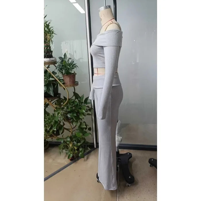 Casual Workout Two Piece Sets Woman Outfits Crop Long Sleeves Tops Foldover Flare Pants Tracksuit Suit Summer and Fall 2025 New