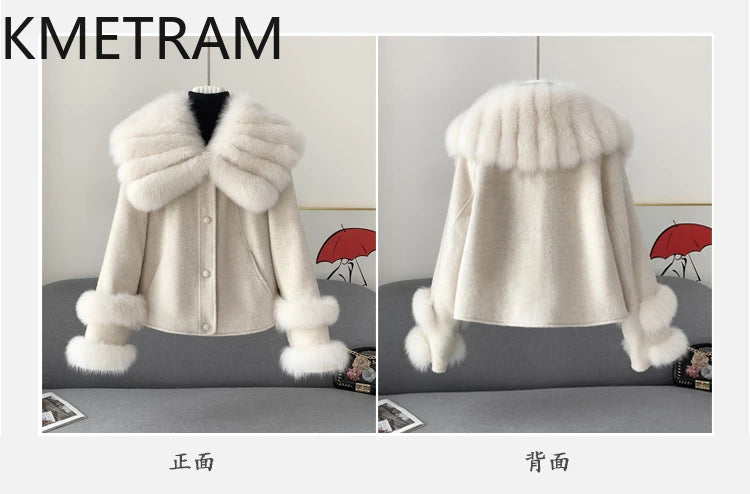 KMETRAM Natural Fox Fur Collar Coat Discount Price With Pockets Warm Fur Winter 2025 New Style Women's Coat manteaux hiver femme