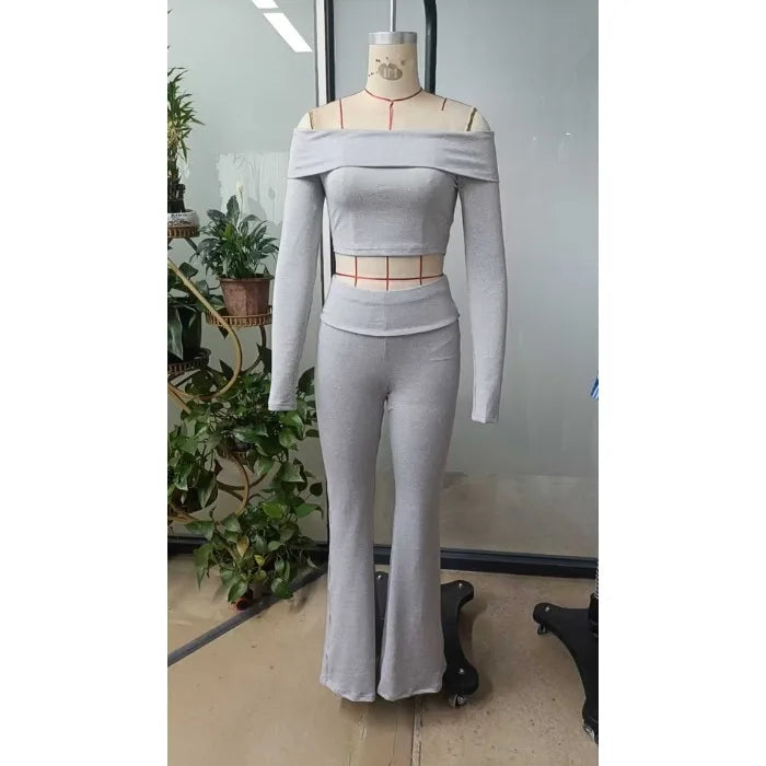 Casual Workout Two Piece Sets Woman Outfits Crop Long Sleeves Tops Foldover Flare Pants Tracksuit Suit Summer and Fall 2025 New