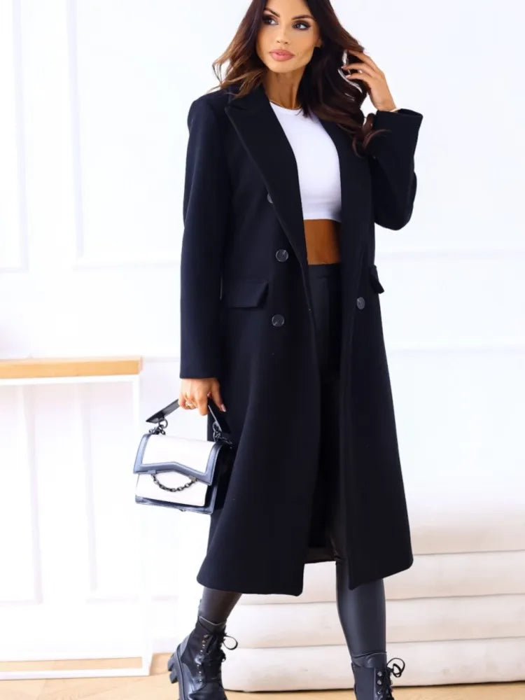 Autumn Woolen Midi Coat Women Long Sleeve Solid Fashion Casual Ladies Coats Loose Woman Coat 2023 Manteau Femme
