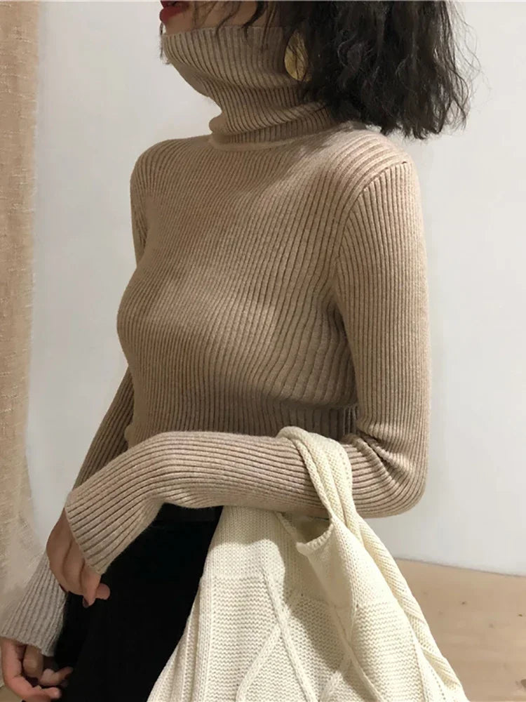 Korean Slim Women Pullover Turtleneck Sweater Womens 2025 Autumn Winter Tops Jumper Knitted Sweater Pull Femme Hiver Truien
