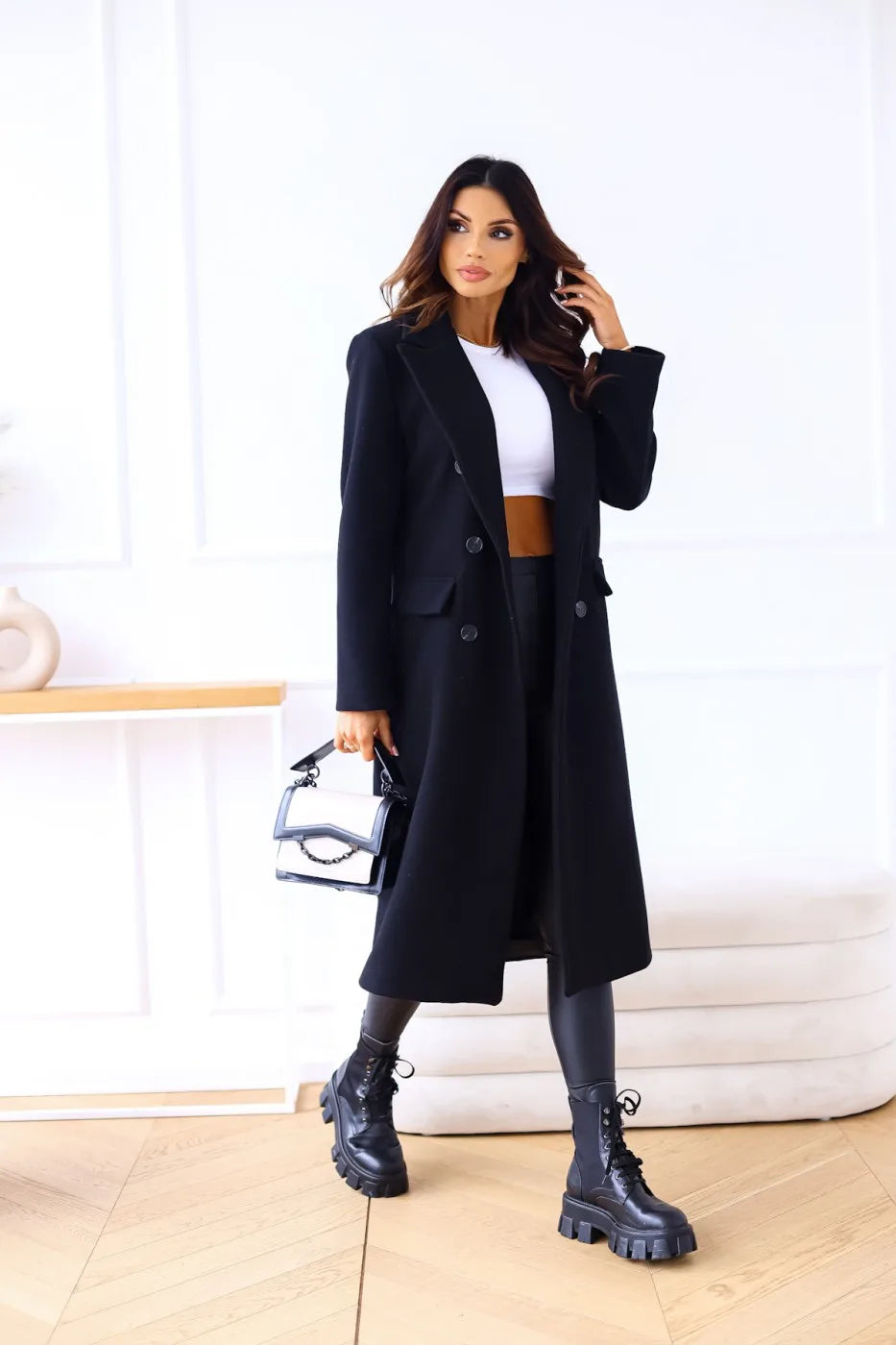 Autumn Woolen Midi Coat Women Long Sleeve Solid Fashion Casual Ladies Coats Loose Woman Coat 2023 Manteau Femme