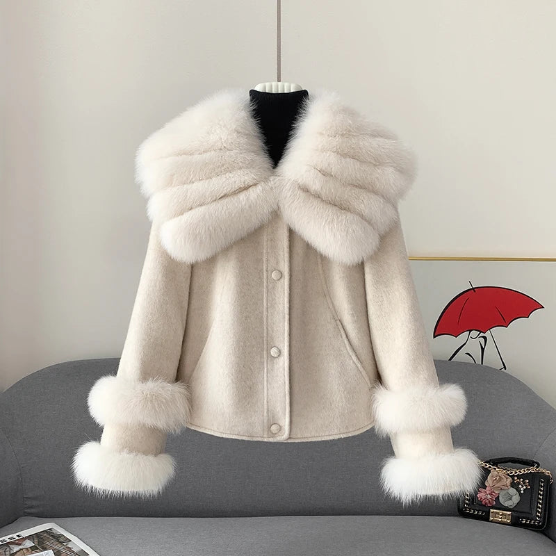 KMETRAM Natural Fox Fur Collar Coat Discount Price With Pockets Warm Fur Winter 2025 New Style Women's Coat manteaux hiver femme