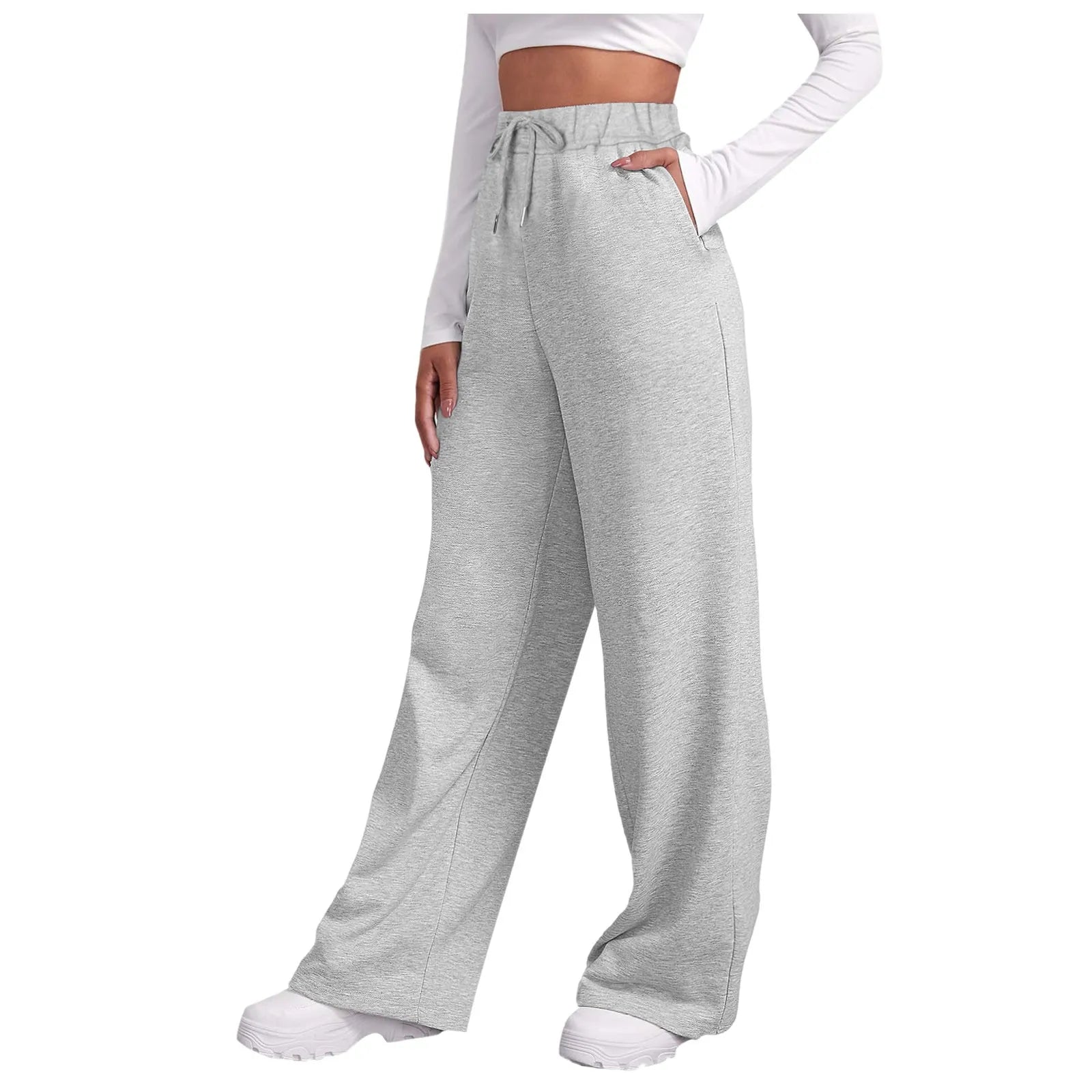 Fashion Women's Winter Sweatpants Solid Color Casual Fleece Sweatpants Outdoor Travel Camping Wide Leg Straight Pants
